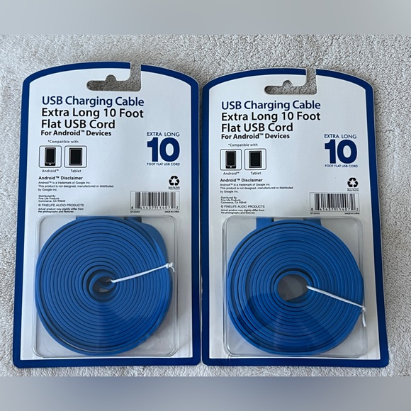 New USB Charging Cables-EXTRA LONG 10 foot flat USB cords for Android and Tablet - Picture 2 of 3